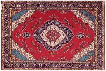 handmade Traditional Tabriz Red Blue Hand Knotted RECTANGLE 100% Wool Pile area rug 10x13